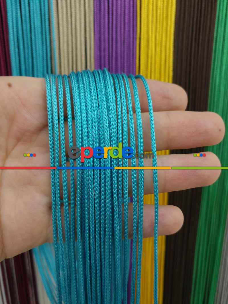 Mutfak İp Perde - Mavi Rengi İp Perde Kalın Zincir Serisi- Mavi