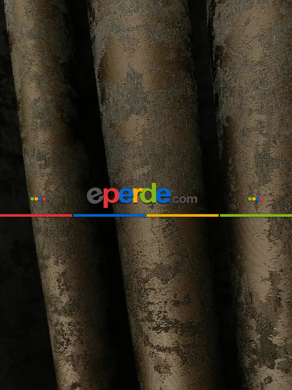 Patinedesenli Kahve Renk Jakar Desenli Fon Perde- Kahve