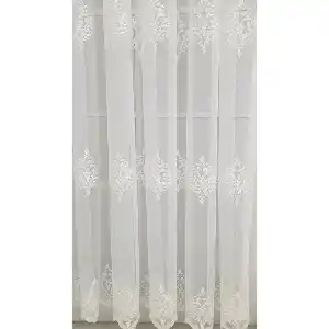 Grek Petek İşlemeli Yeni Serpme Damask Desen Tül - Beyaz