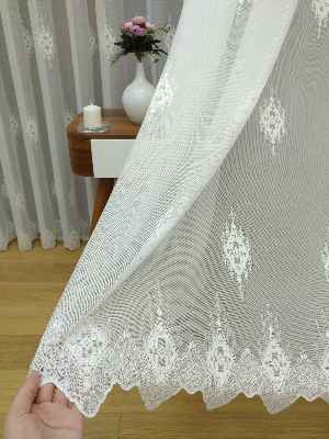 Ekru Serpme Kilim Desenli Özel Örme Dokulu Tül Perde- Ekru