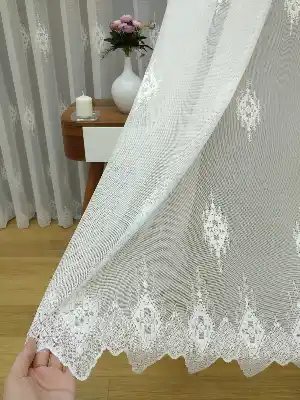 Ekru Serpme Kilim Desenli Özel Örme Dokulu Tül Perde- Ekru
