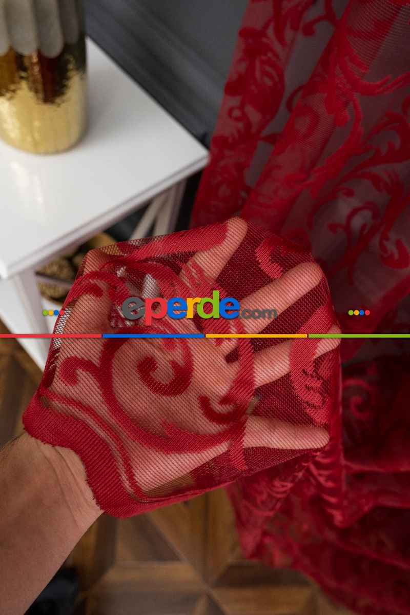 Sarmaşık Şal Desen Bordo Renk Desen Tasarım Tül