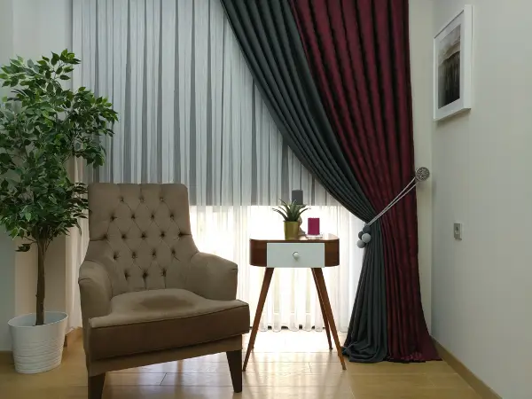 Gri Bordo Renk Kombinli Desenli Fon Perde- Gri-füme-antrasit-bordo