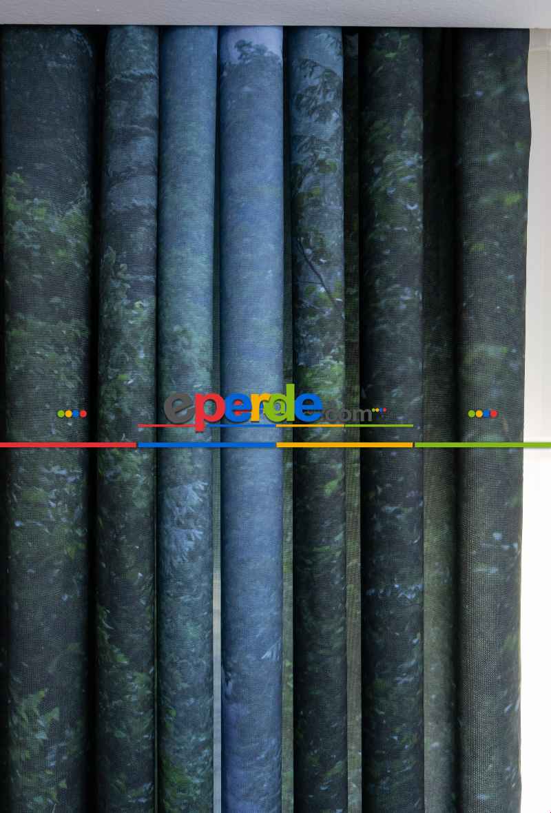 Hazır Ölçülü Dökümlü Kumaştan Yol Manzaralı Baskılı Pilesiz Fon Perde 1. Kalite