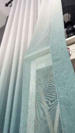 Keten Ekru Yeşil Degrade Geçişli Tül Perde, Ağır Gramajlı Premium Seri, Eteği Kurşunlu