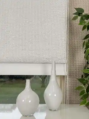 Ekru Gümüş Simli Çiftli Sistem Tül Stor Perde, Standart Metal Kasalı Yüksek Kalite Kornişe Kolay Montaj Seçenekli