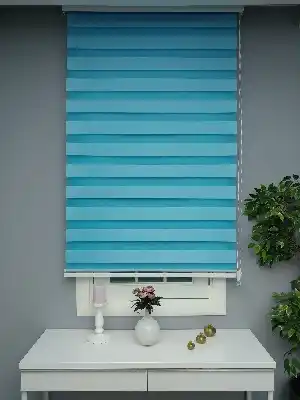 Perle Home Düz Mavi Zebra Perde