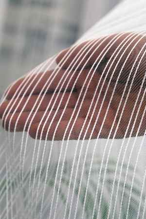 Dikey Düz Çizgili Eteği Kurşunlu Tül Perde - Ekru