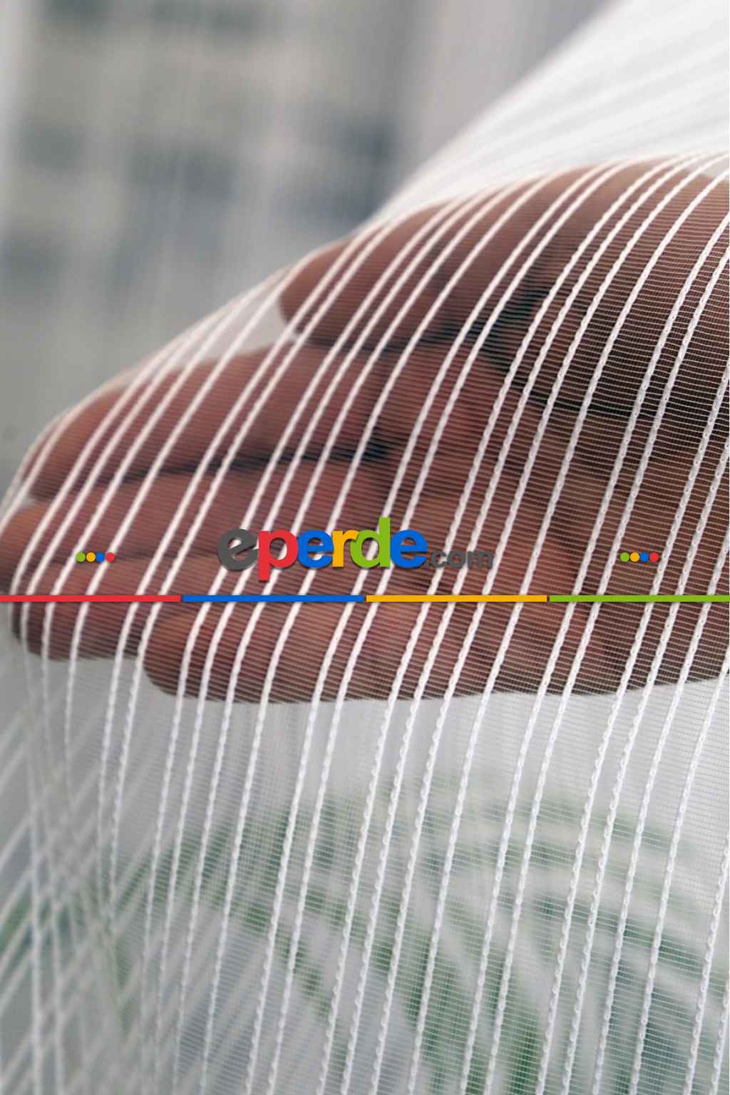 Dikey Düz Çizgili Eteği Kurşunlu Tül Perde - Ekru