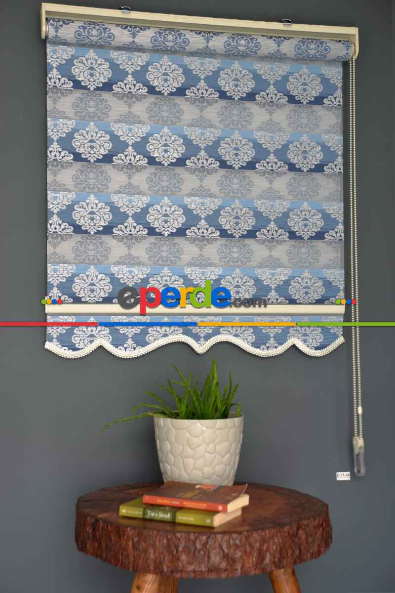 Halim Perdesan Ft-984 Mavi Renk Etekli Veya Eteksiz Zebra Stor Perde