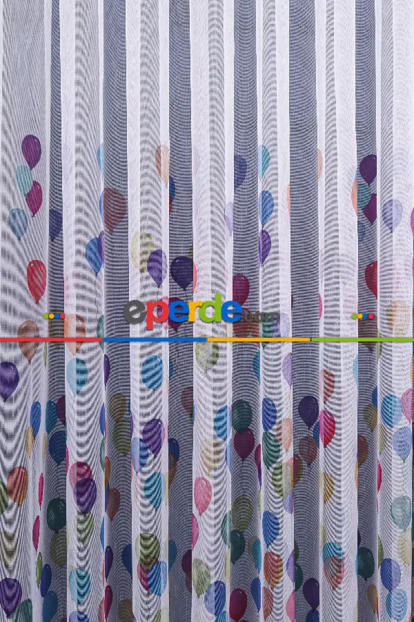 Genç Ve Çocuk Odası Renkli Balon Baskılı Tül Perde