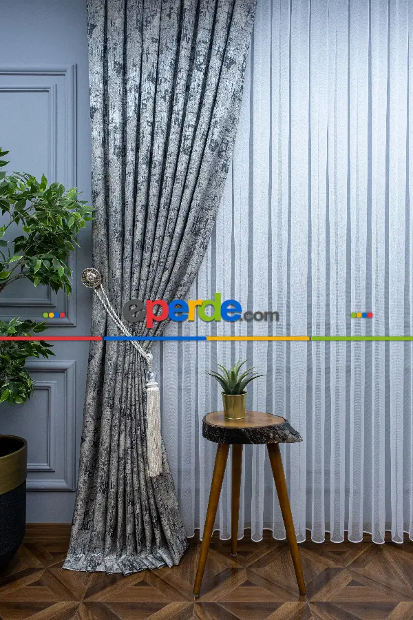 Patinedesenli Valencia Jakar Dokuma Fon Perde- Bej-füme