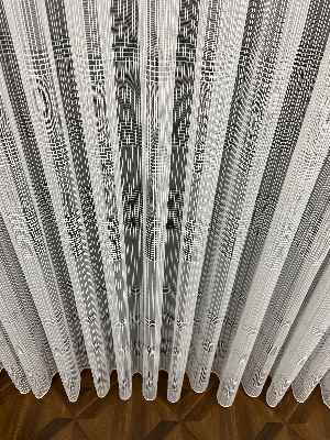 Mutfak - Zincir Çizgili Tül Perde Ekru Renk Kırık Beyaz- Ekru