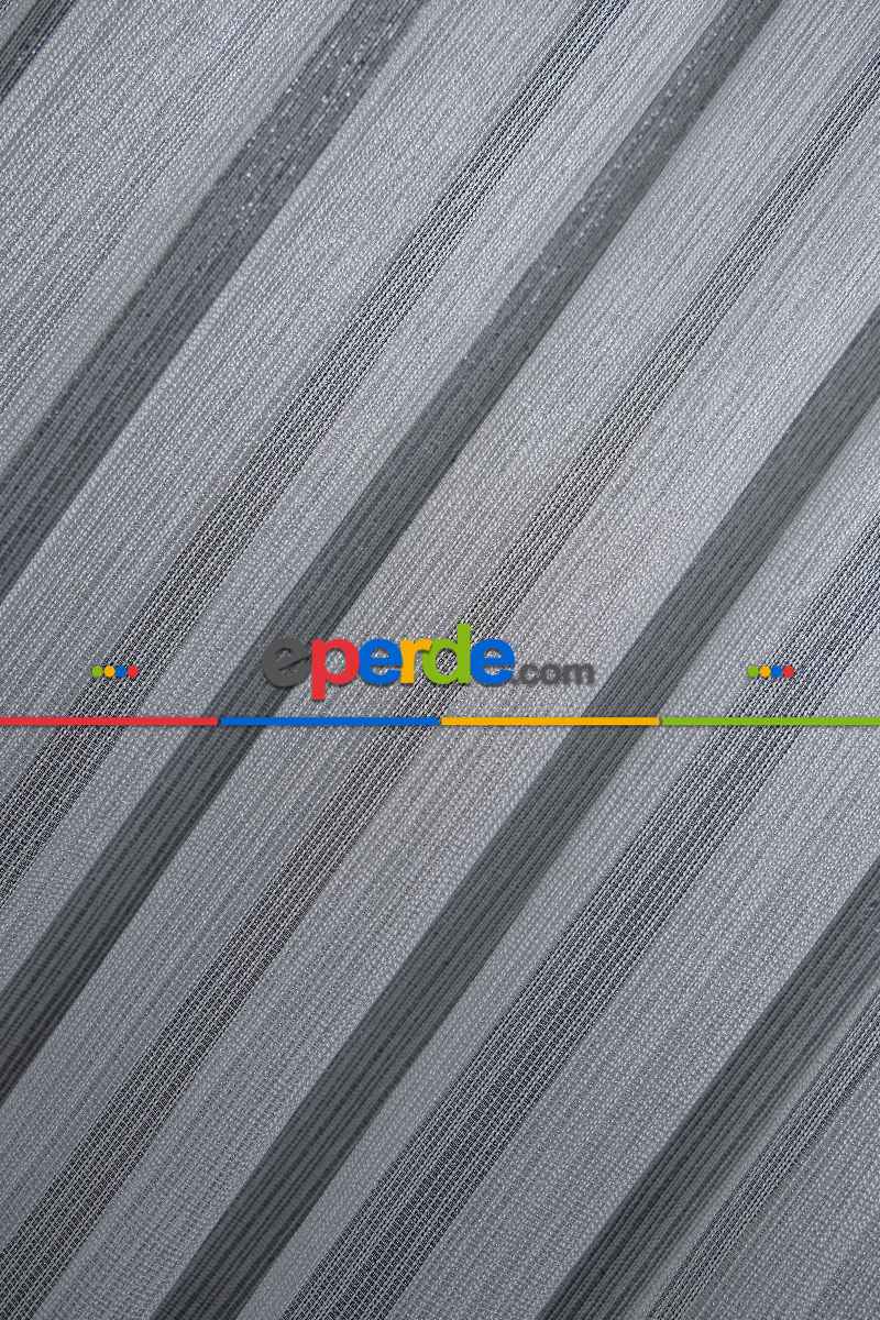 Yatak Odası - Gümüş Çizgili Düz Fantezi Tül Perde