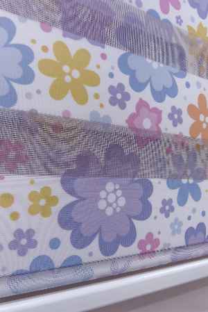 Çiçekli Desen Zebra Perde- Mavi-sarı-pembe