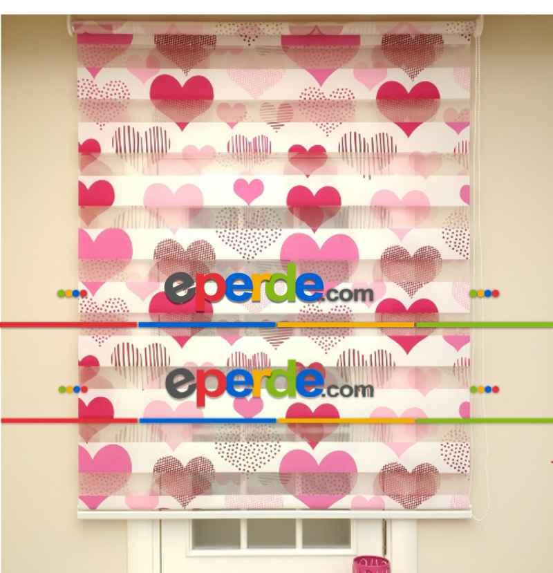 Çocuk Odası - Pembe Kalpli Zebra Perde- Pembe