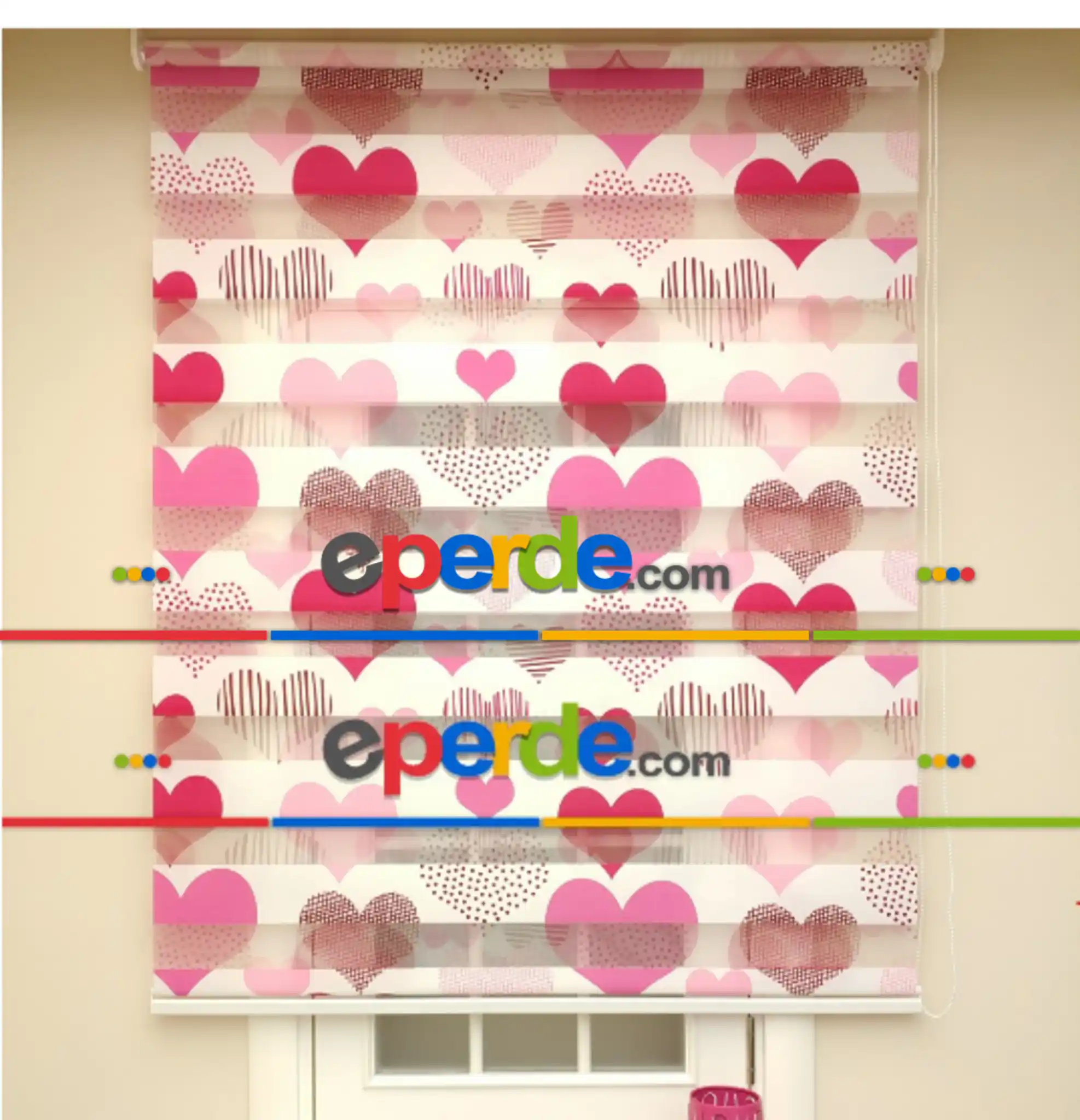 Pembe Kalpli Zebra Perde- Pembe- Çok Renkli 2