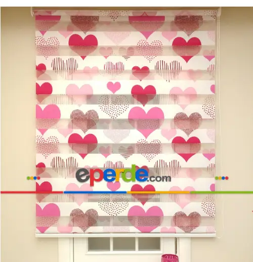 Pembe Kalpli Zebra Perde- Pembe- Çok Renkli 2