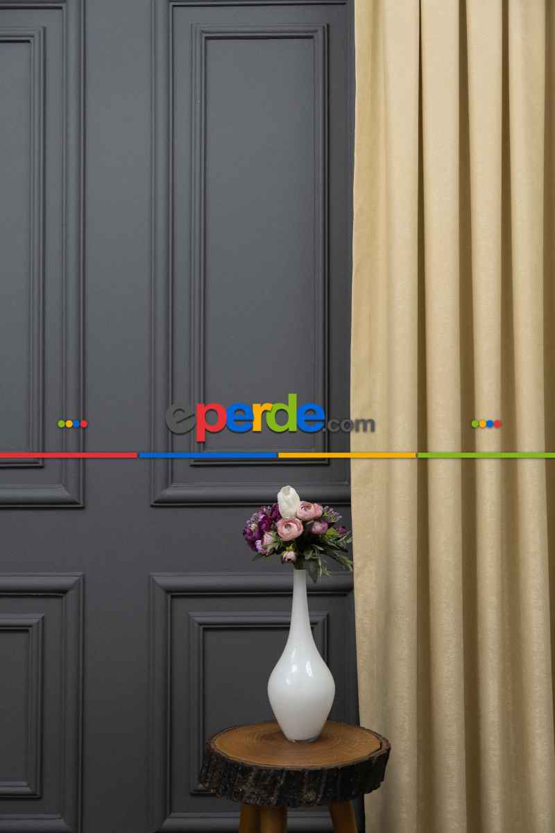 Salon - Soft Fon Perde Açık Bej Rengi Dökümlü En - Kum Beji