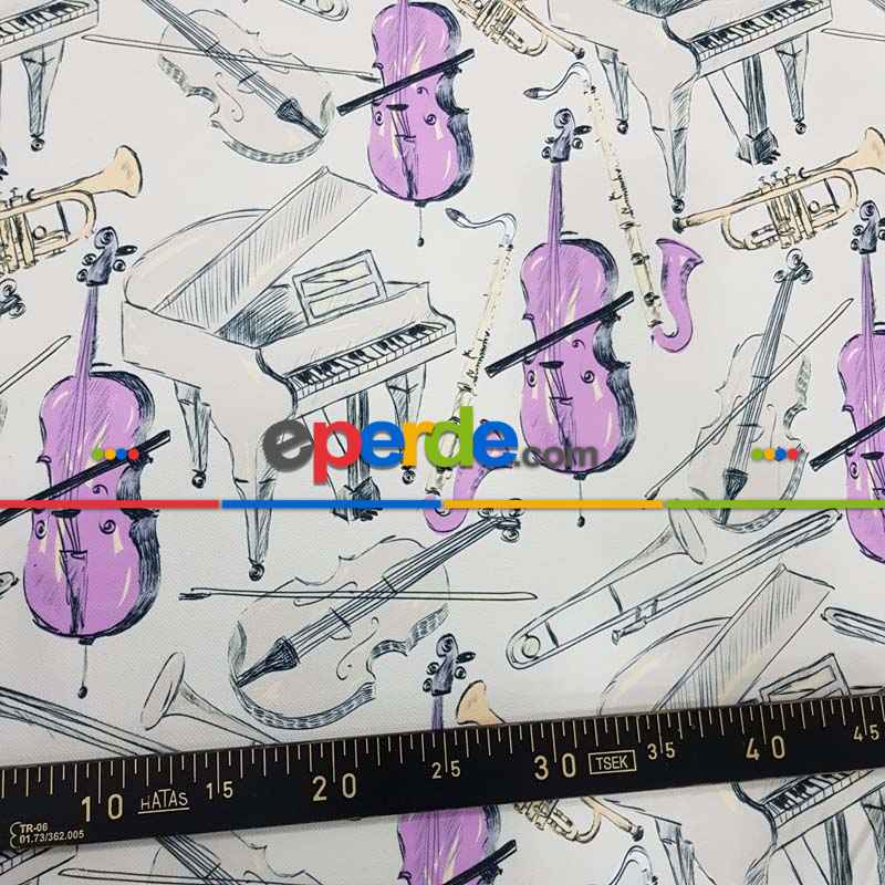 Müzikal Desenli Fon Perde Evm649 Kumaşı Kalındır Duck Bezi Değildir-  Çok Renkli 2