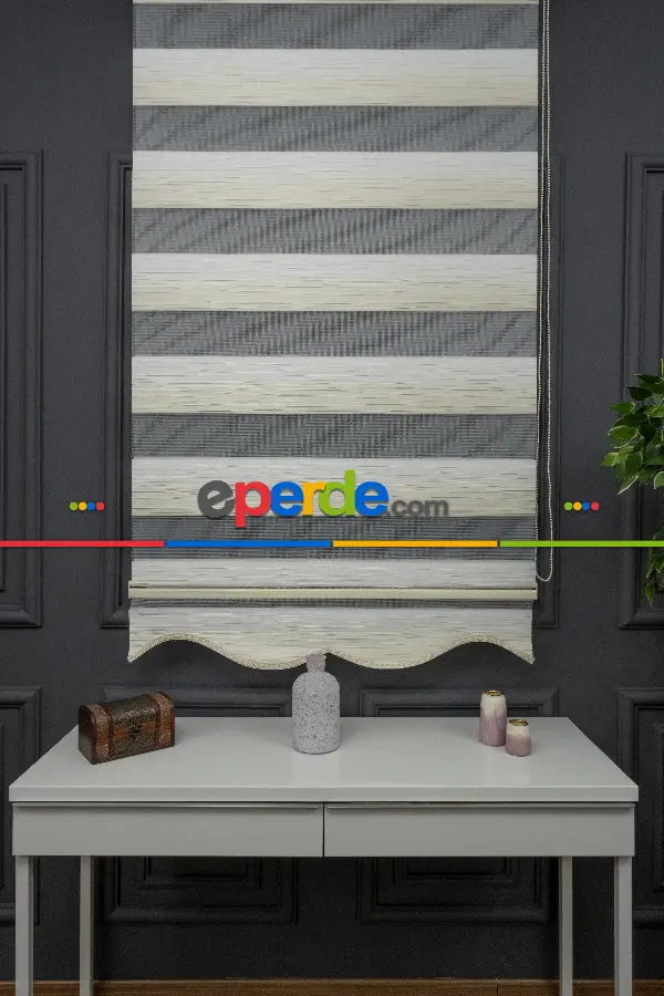 Oturma Odası - Açık Krem Renginden Koyu Krem Rengine Geçişli Plise Zebra Perde