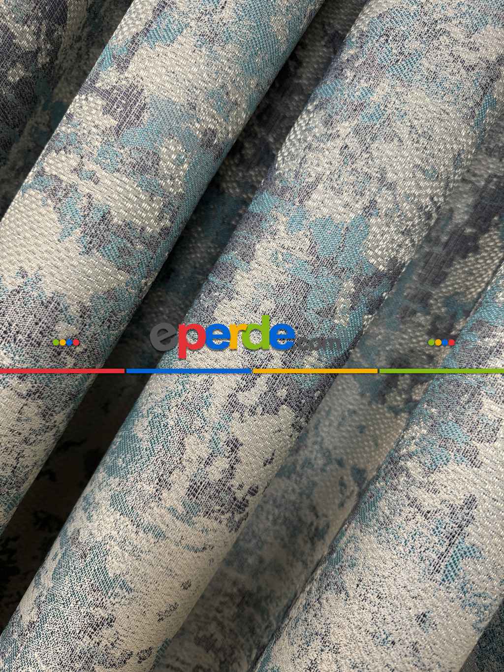 Patinedesenli Petrol Turkuaz Yeşili Desenli Jakar Fon Perde (285 En)- Gri-füme-antrasit-petrol Mavisi