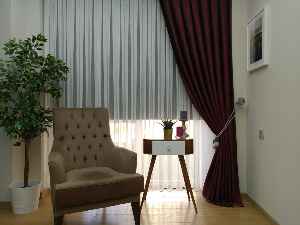 Koyu Bordo Renk Jakar Desenli Fon Perde- Bordo