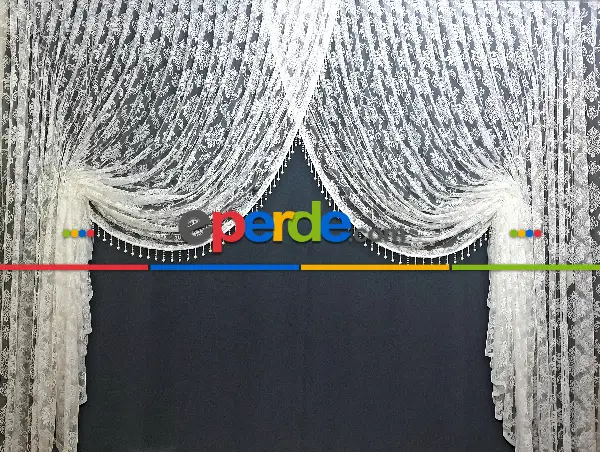 Kuvaze Modeleri Damask Osmanlı Motif Yanki Tiyatro Tasarım Boncuklu- Beyaz-ekru