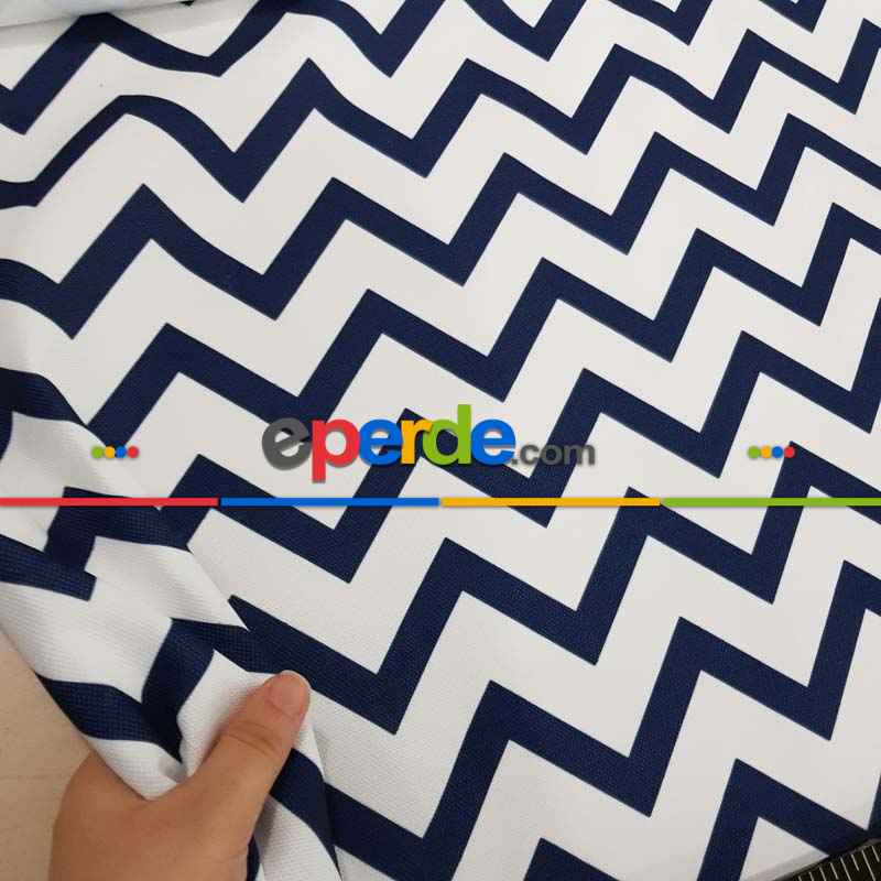 Marin Serisi Zigzak Desenli Fon Perde Evm1512-5 Kumaşı Kalındır Duck Bezi Değildir- Lacivert-Beyaz