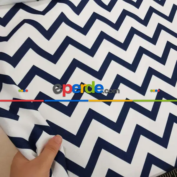 Marin Serisi Zigzak Desenli Fon Perde Evm1512-5 Kumaşı Kalındır Duck Bezi Değildir- Lacivert-Beyaz