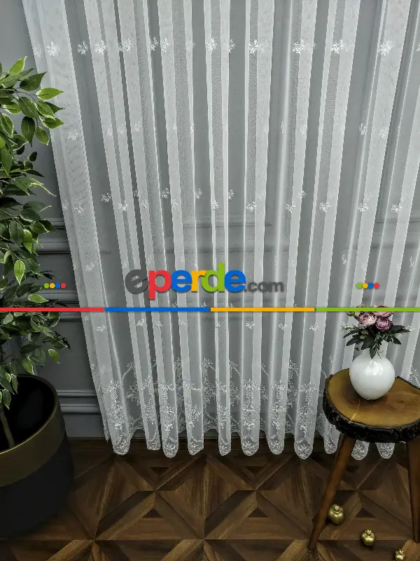 Salon Tül Perde - Grek Brode İşlemeli Yüksek Nakış Kaliteli Yeni Sezon Ürün- Ekru