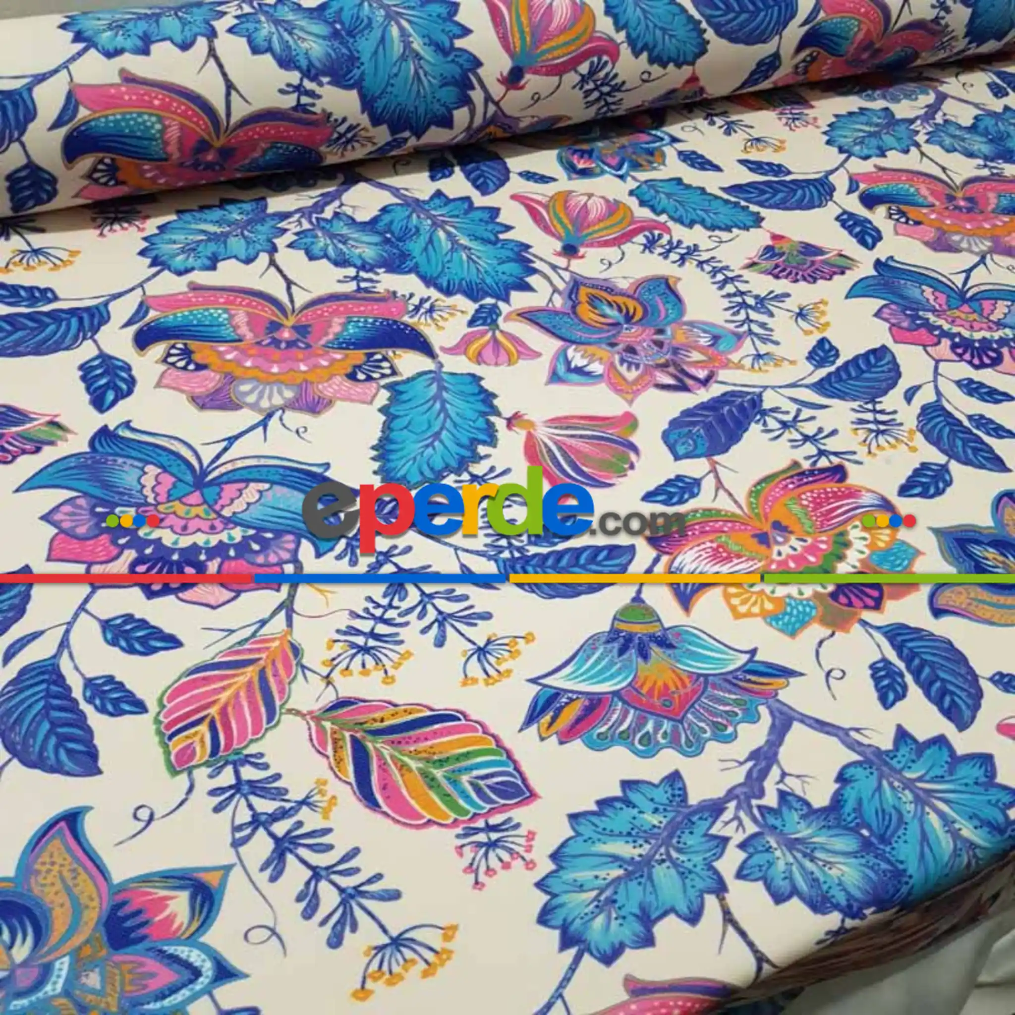 Etnik Desenli Fon Perde Evm354 _e - Kumaşı Kalındır Duck Bezi Değildir.- Lacivert-Mavi-Beyaz-Çok Renkli-Gül Pembe