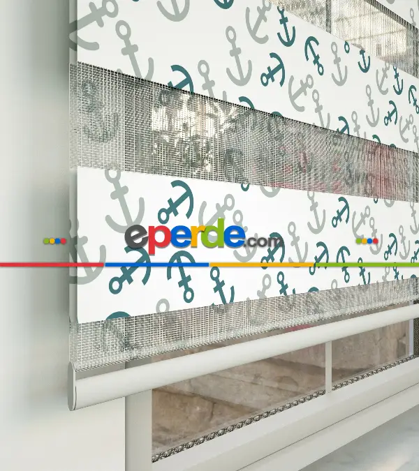 Çapa Desenli Baskılı Zebra Perde- Çok Renkli 2