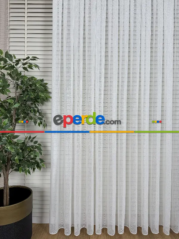 Salon - Brillant Çizgili Tül Perde, Premium Seri, Kurşunlu Tül