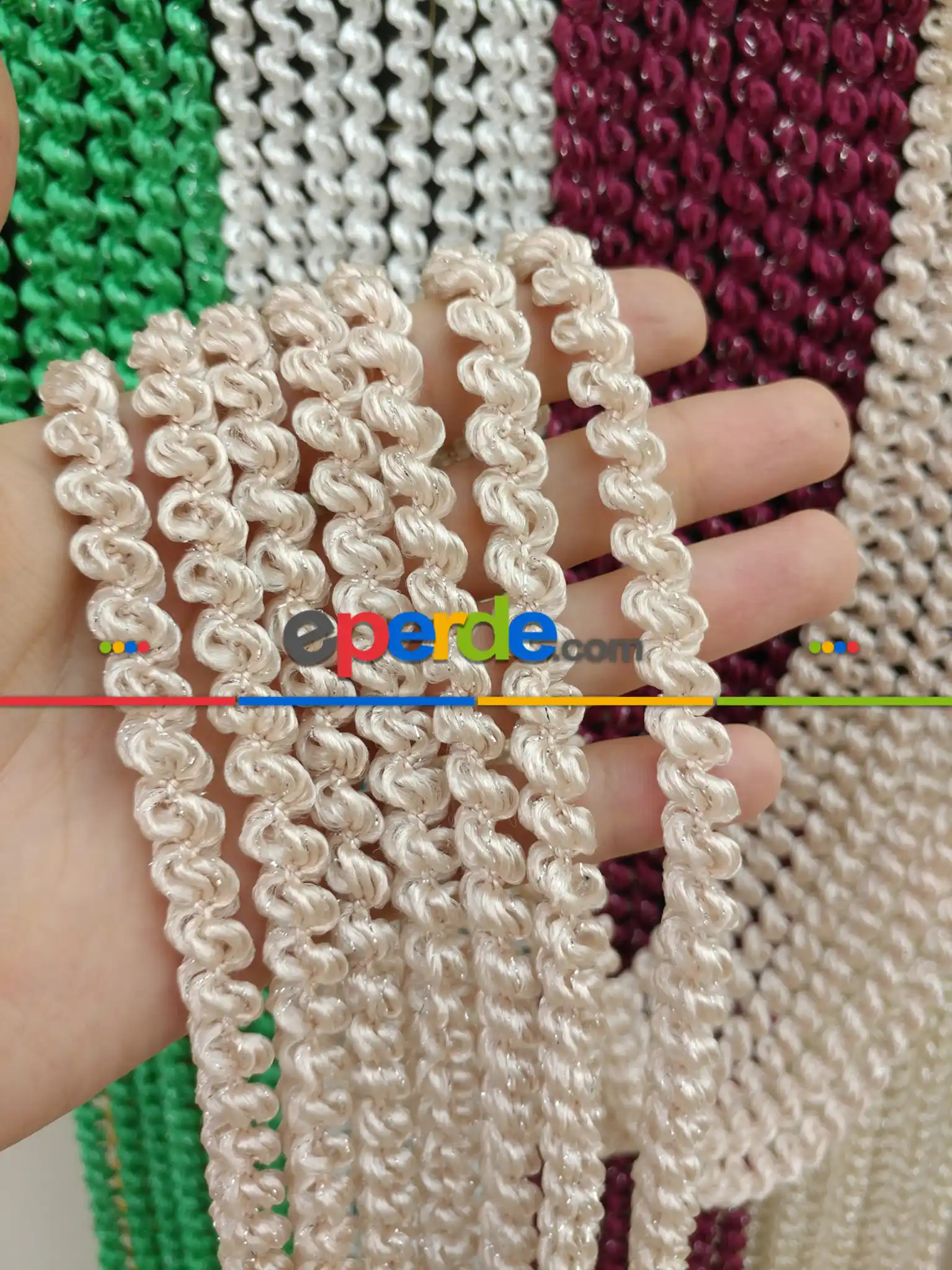 Açık Pembe Rengi İp Perde Duble Bukle Serisi- Pembe-gümüş