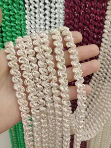 Mutfak İp Perde - Açık Pembe Rengi İp Perde Duble Bukle Serisi- Pembe-gümüş