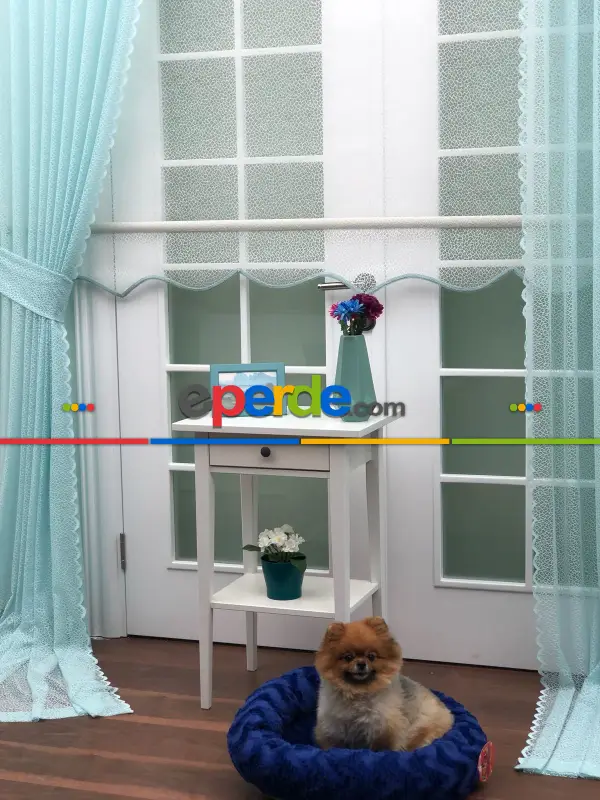 Turkuaz Düz Tül Kombinli Fon Perde Tül Stor Kod:14216- Turkuaz