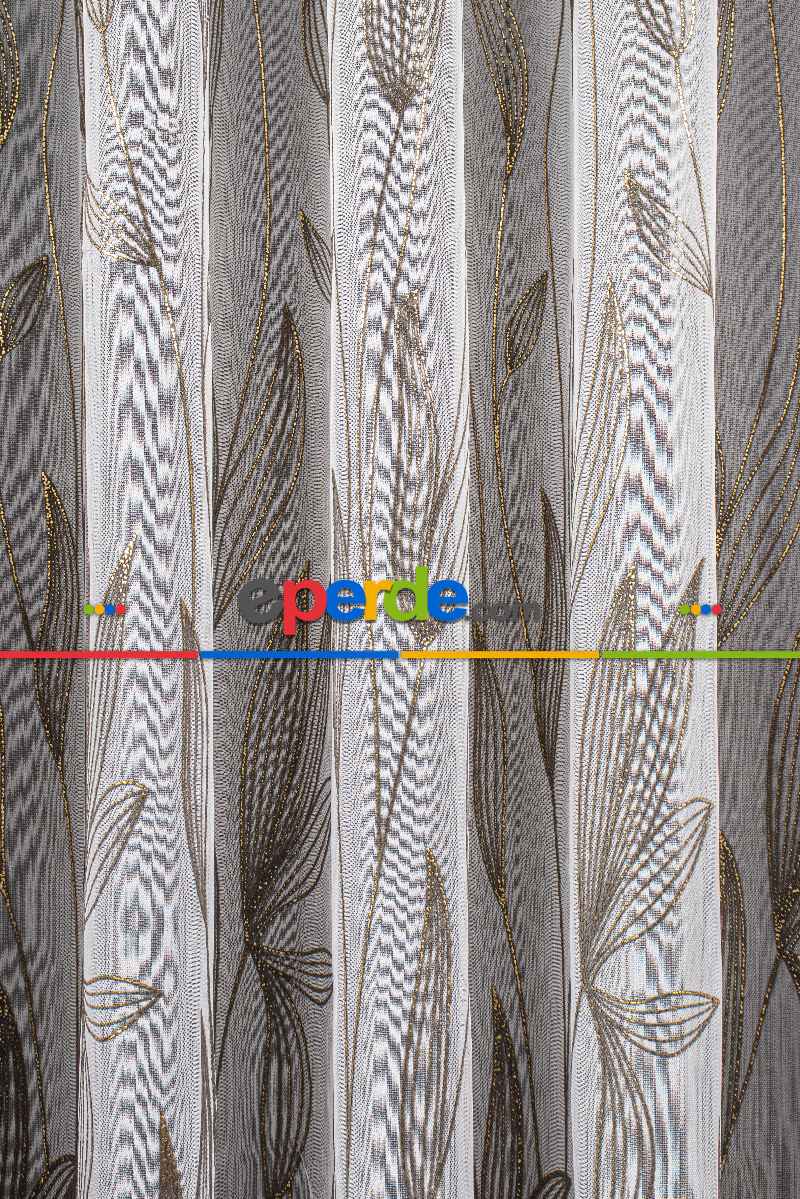 Oturma Odası - Altın/gümüş/bakır Kabartmalı Yaprak Desenli Tül Perde - Armür Dokuma Keten Efektli