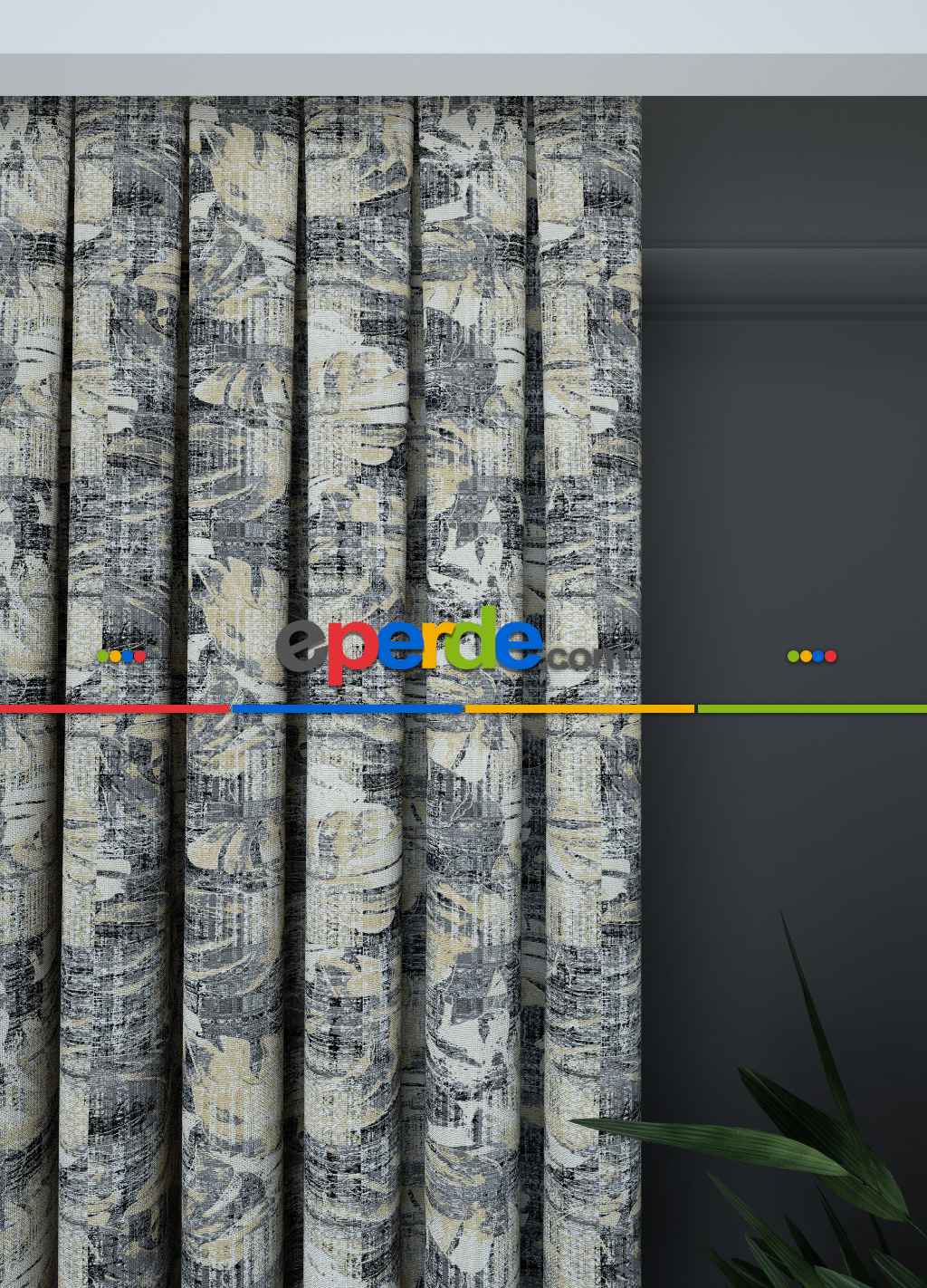 Dökümlü Kumaştan Geniş En Gri Modern Desenli Fon Perde 1. Kalite