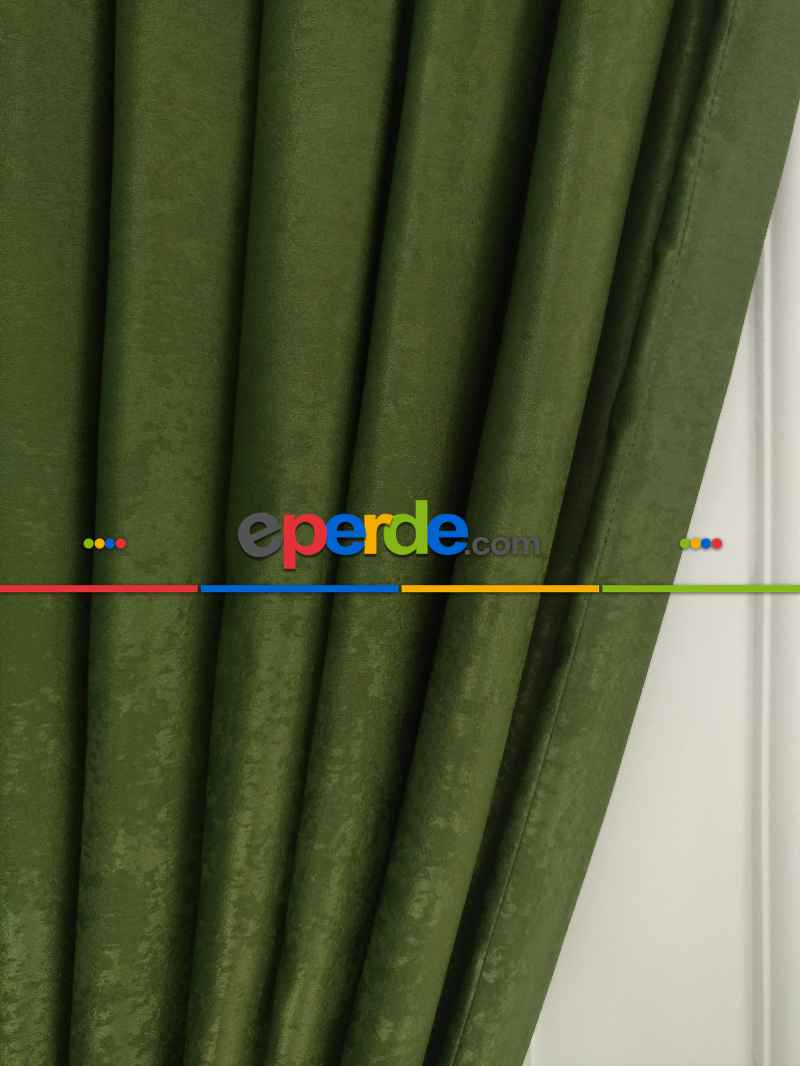 Salon - Soft Fon Perde Çimen Yeşili Dökümlü - Yeşil Koyu Yeşil