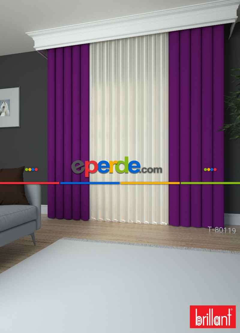 Brillant Akıllı Tül Perde Mor Renkli Tül Dikey Zebra Perde Düz 1. Kalite