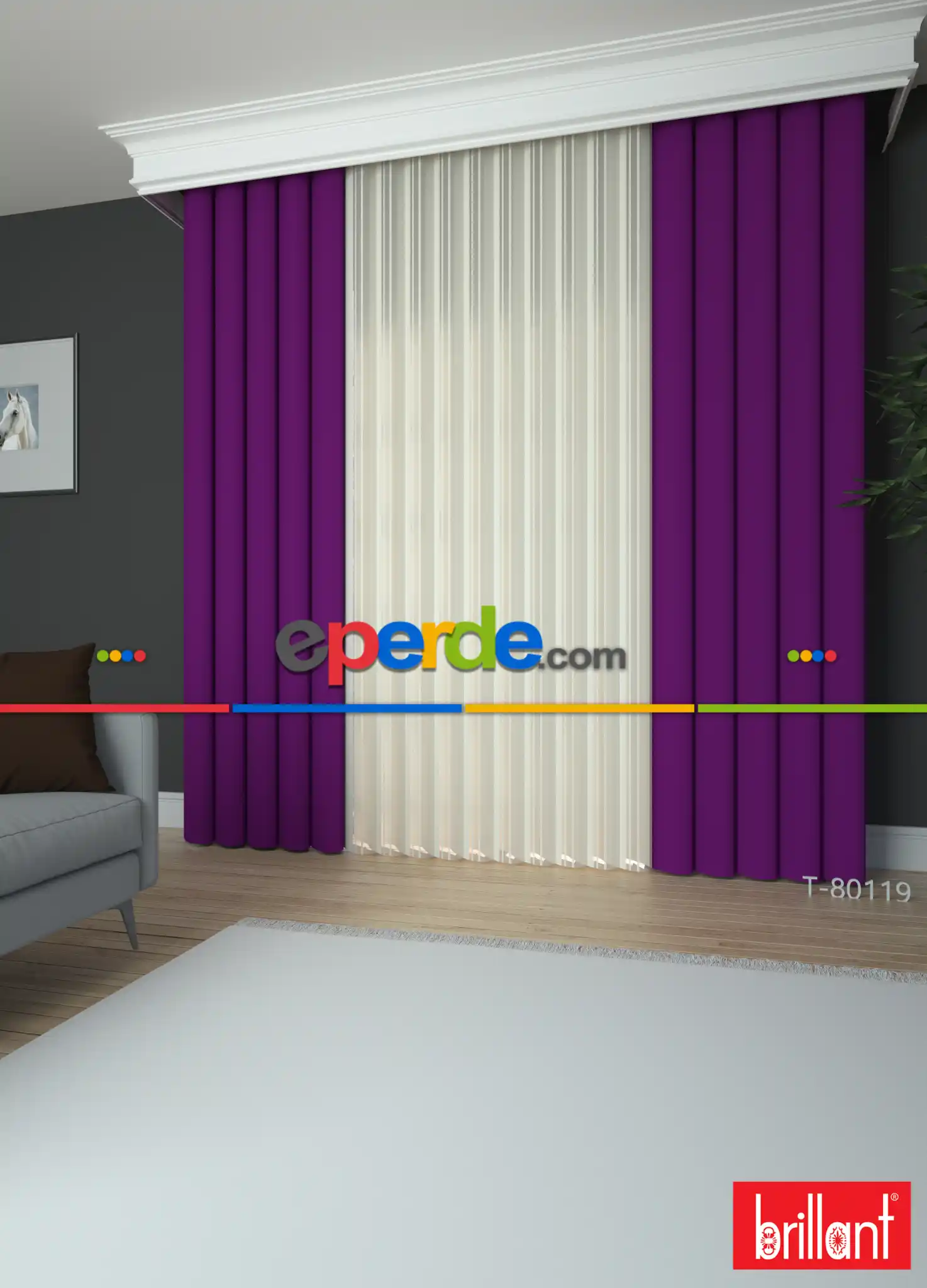 Brillant Akıllı Tül Perde Mor Renkli Tül Dikey Zebra Perde Düz 1. Kalite