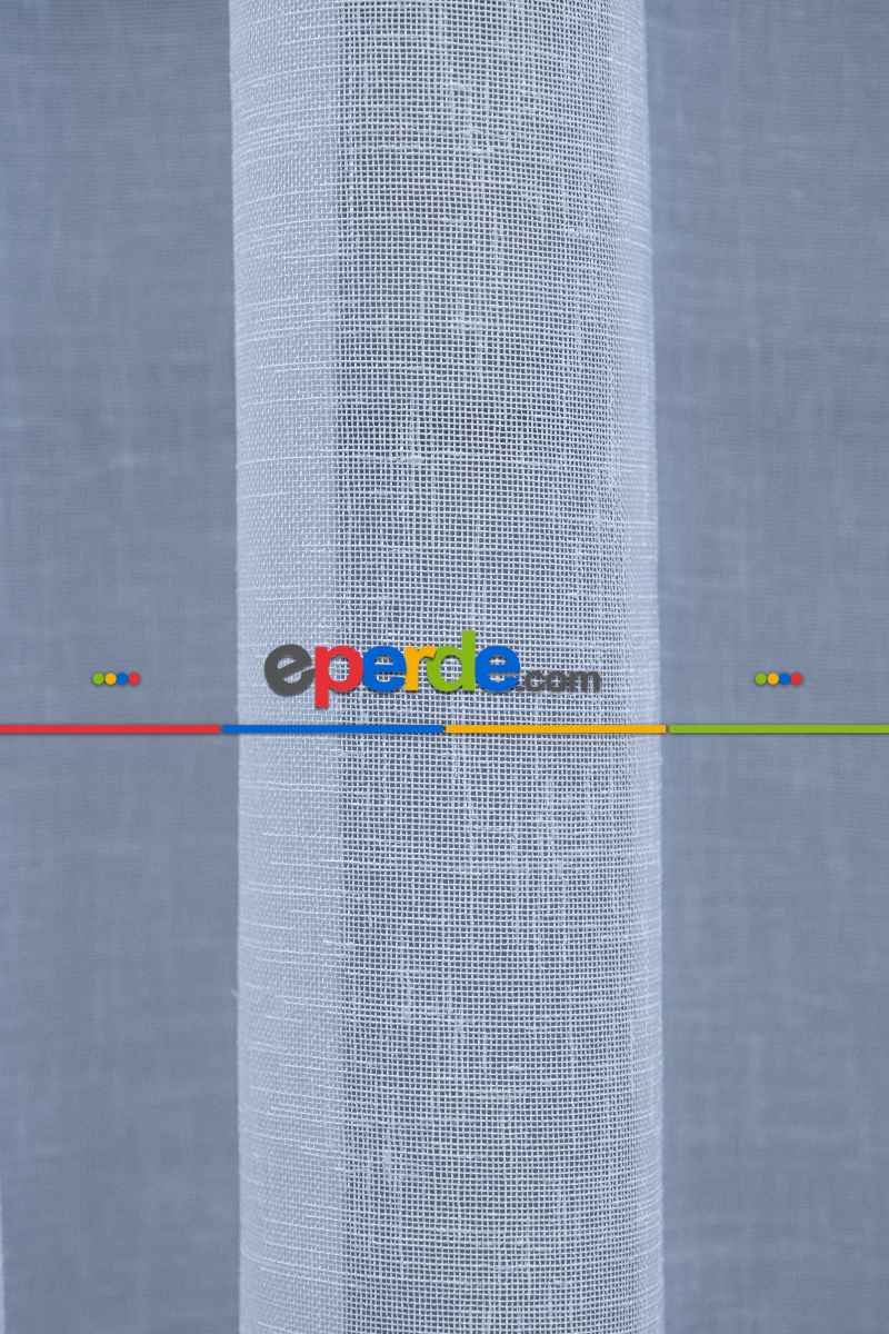 Yatak Odası - Beyaz Keten Tül Perde - 1710-v01- Beyaz