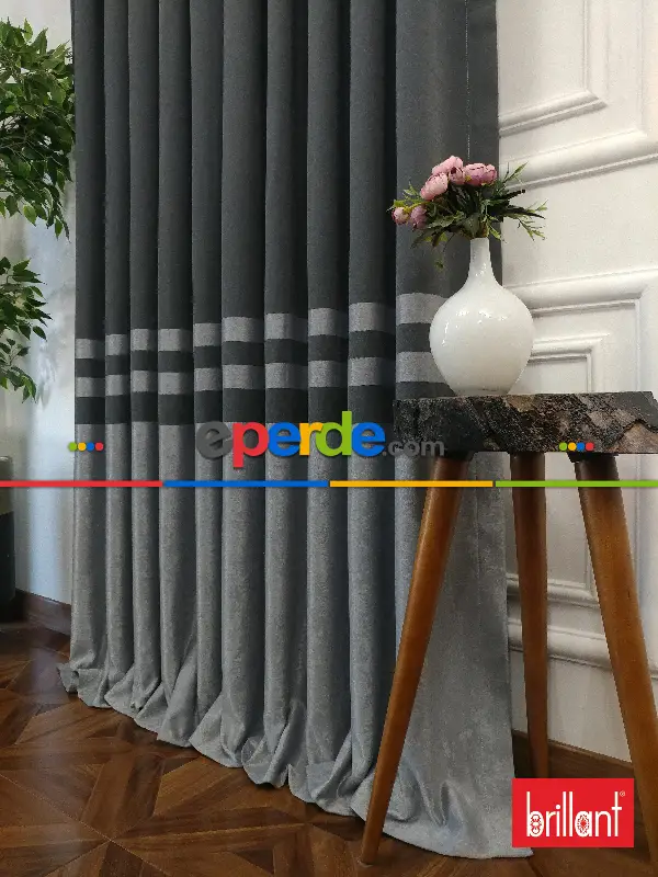 Brillant Süet Pano Fon Perde 180cm Yeni Sezon- Gri Açık-antrasit