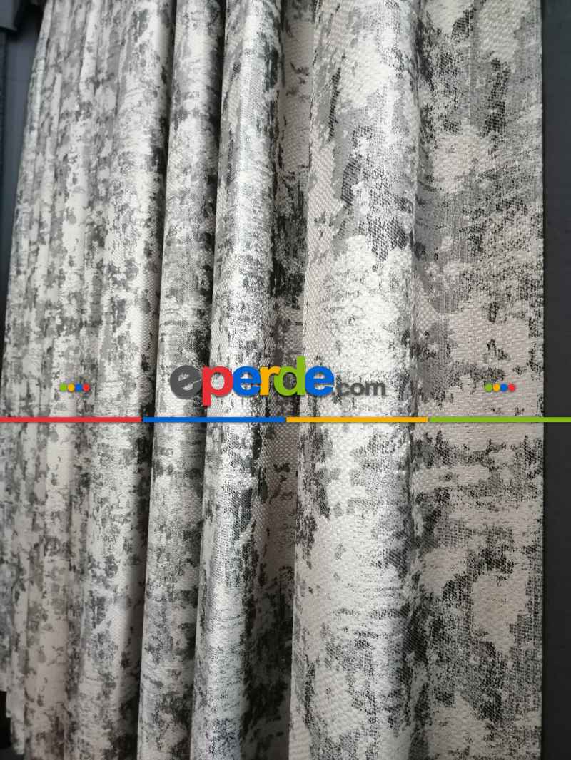 Patine Desenli Gri Desenli Jakar Fon Perde - Gri-füme-antrasit