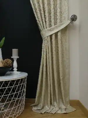 Salon Perdesi - Krem Desenli Jakar Fon Perde (geniş En:280 Kumaş)- Krem