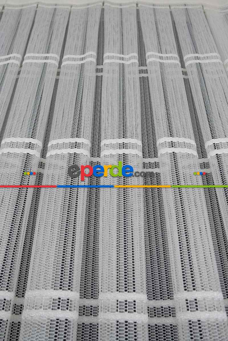 Yatak Odası - Clara Enine Bantlı Örme Tül Perde - Ekru -( Ütü İstemez )