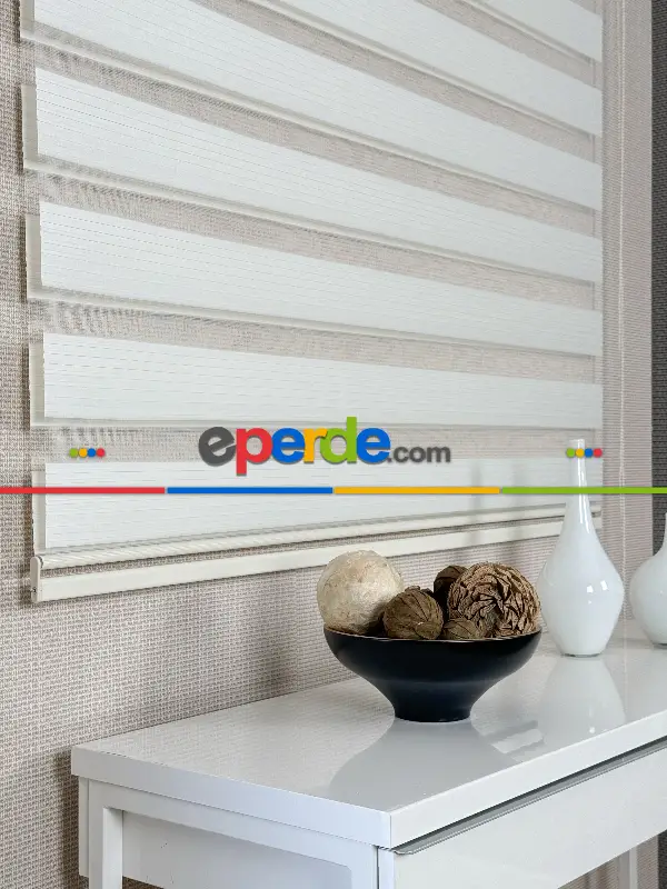 650tl Yerine - Krem Pliseli Dar Zebra Perde, Standart Metal Kasalı, Yüksek Kalite Kornişe Kolay Montaj Seçenekli