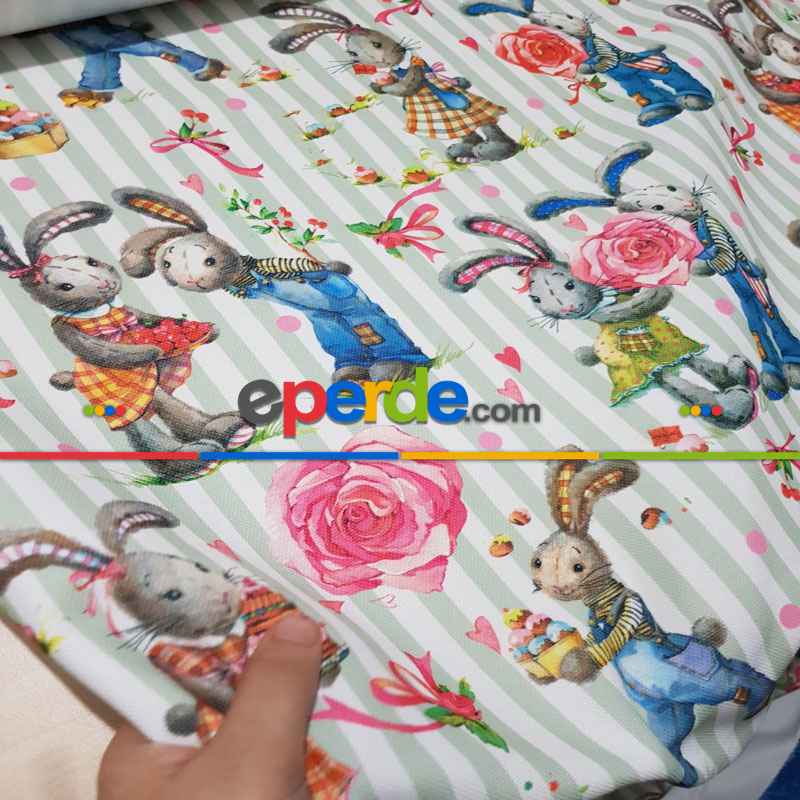 Pony Desenli Fon Perde K676 Kumaşı Kalındır Duck Bezi Değildir.- Kırmızı-Beyaz-Açık Yeşil