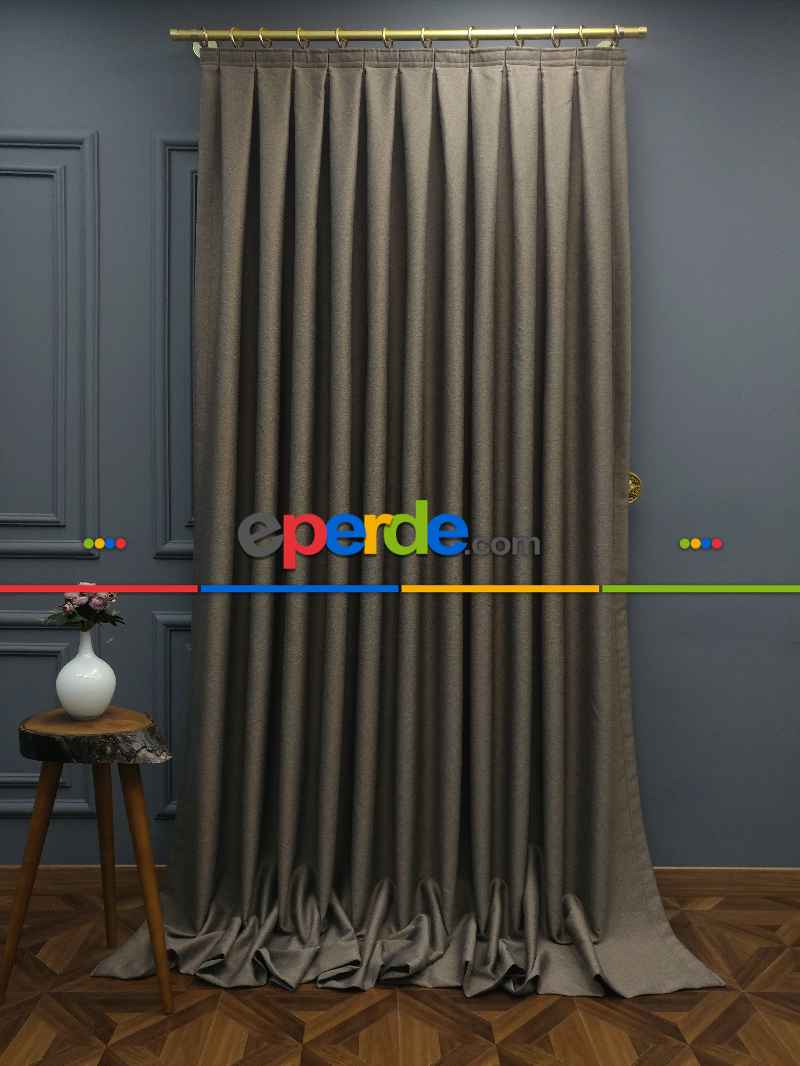 Modern Keten Görünümlü Işık Geçirmez Karatma Fon Perde 2025 Ikon- Kahve Koyu-vizon Rengi